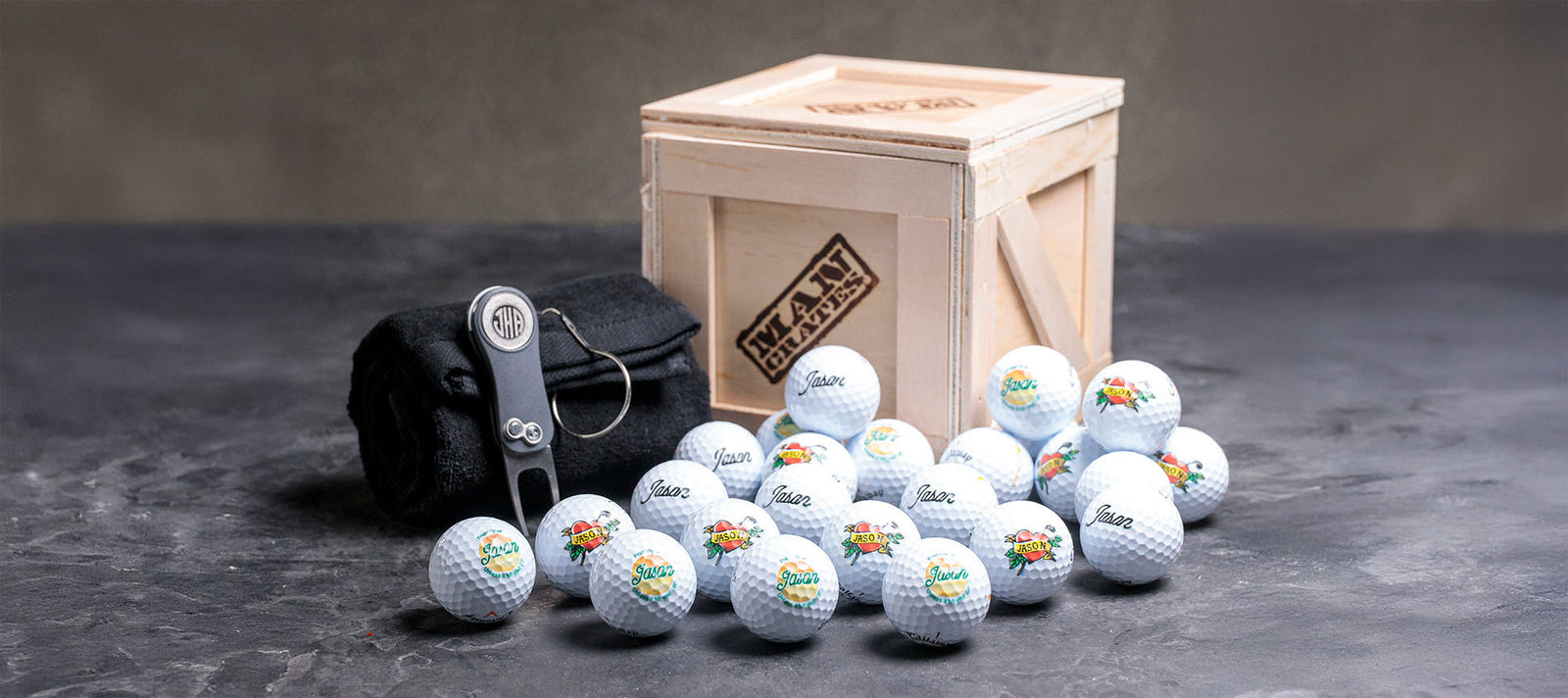 Personalized golf ball crate from Man Crates