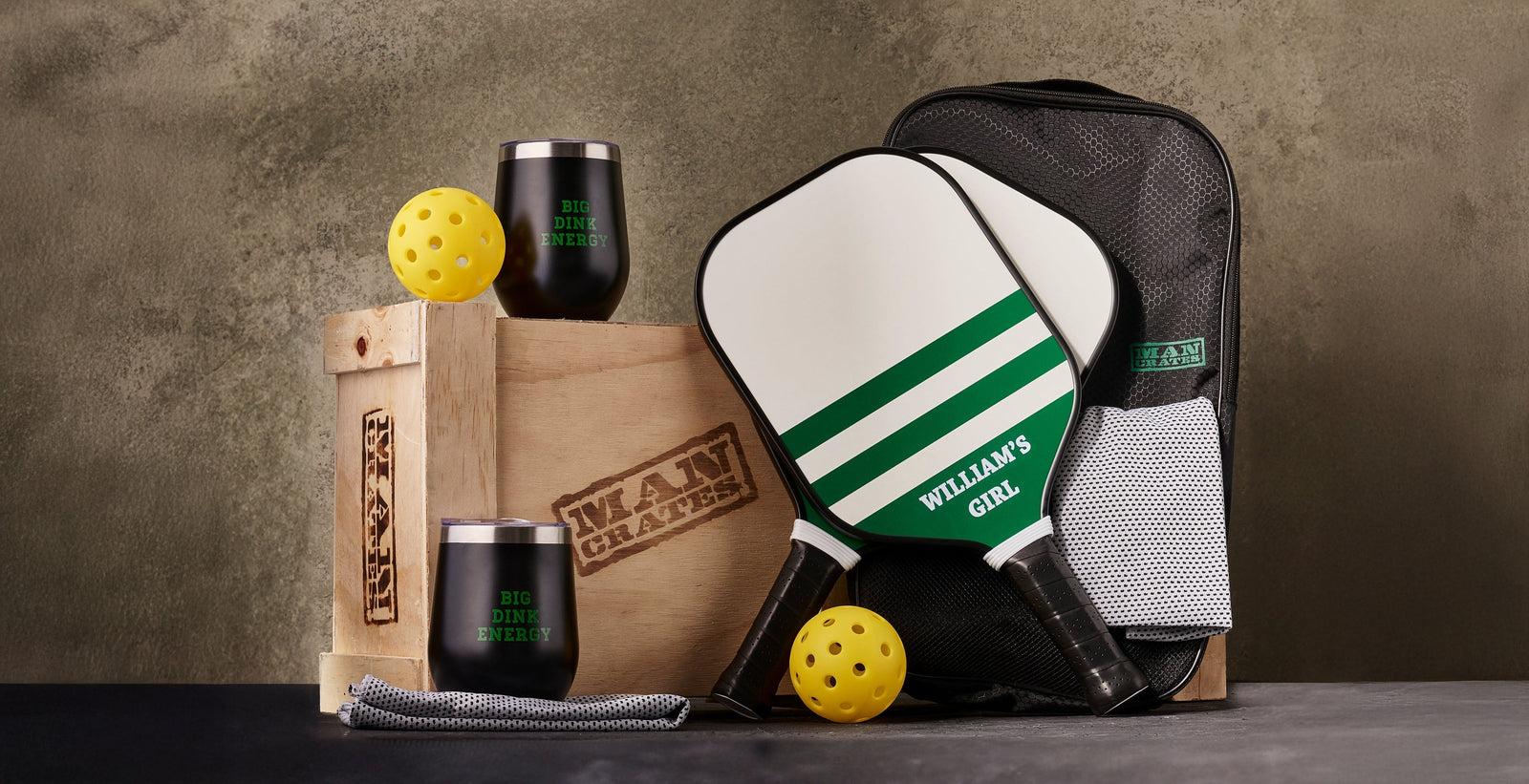 A personalized Pickleball set from Man Crates